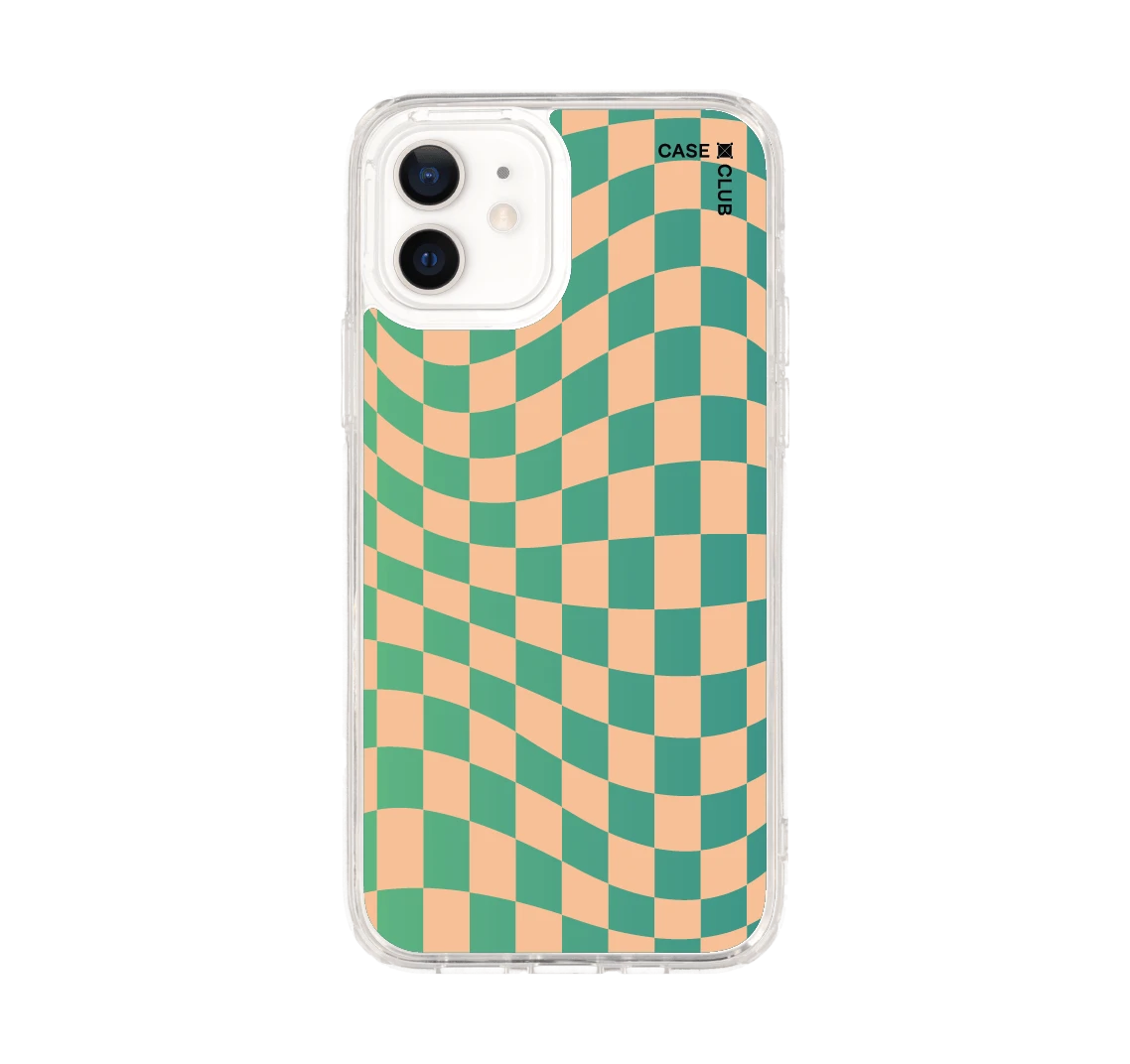 iphone 12/12 pro clear case green gradient grid